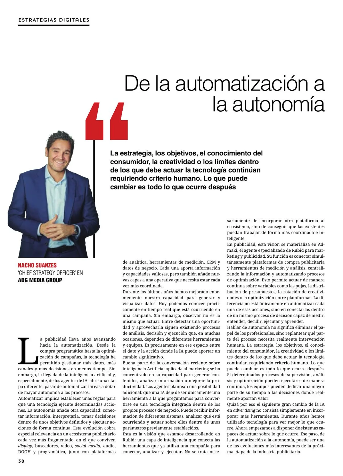 Página del artículo De la automatización a la autonomía en Revista Anuncios
